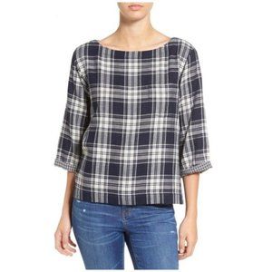 Madewell Ink Plaid Sleeve Boxy Bedford Top